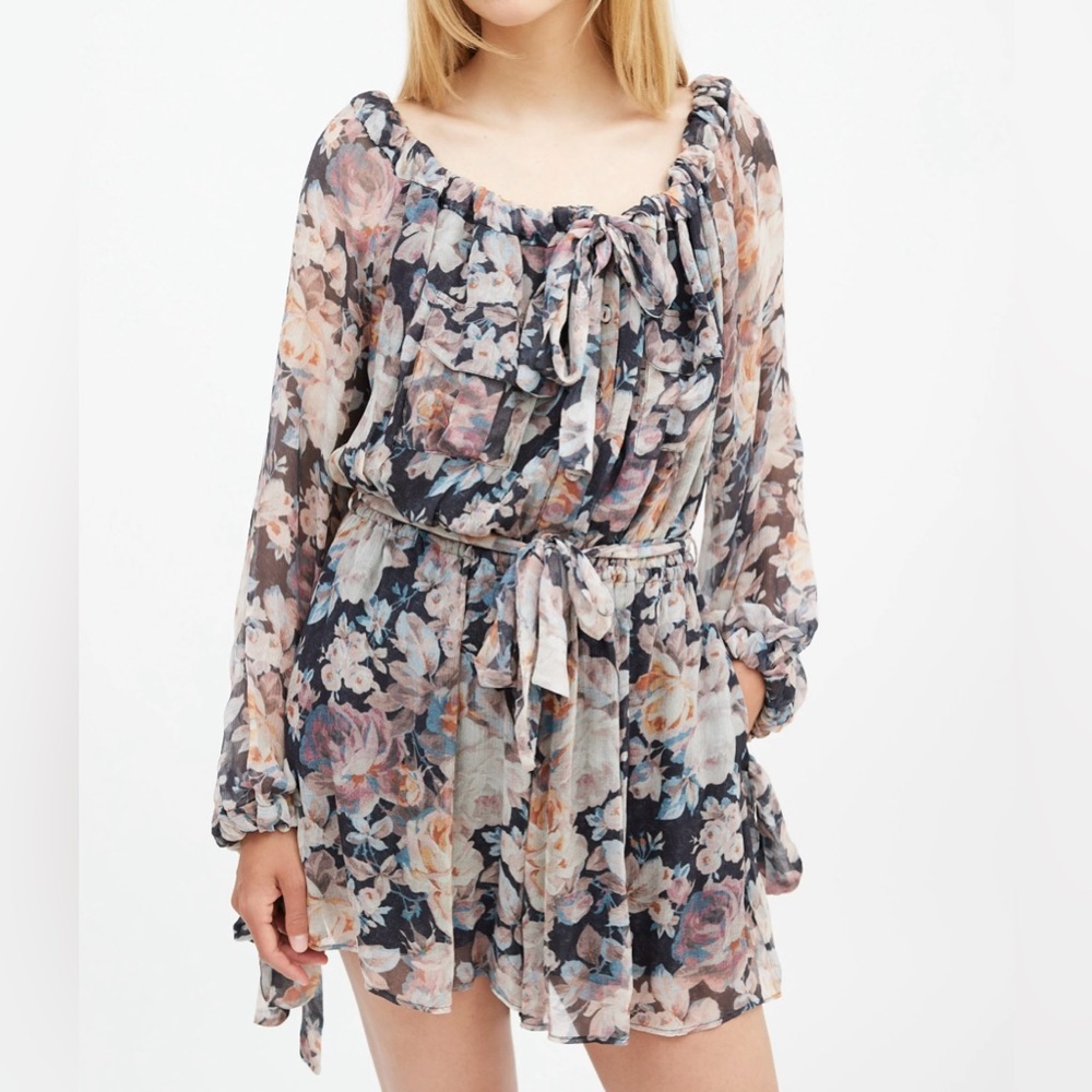 Zimmermann black silk Tempest long sleeve romper floral print play suit sz 3 M L